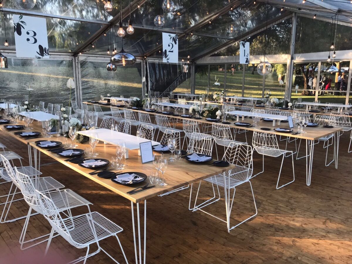 White Arrow Chairs and Hairpin Dining Tables